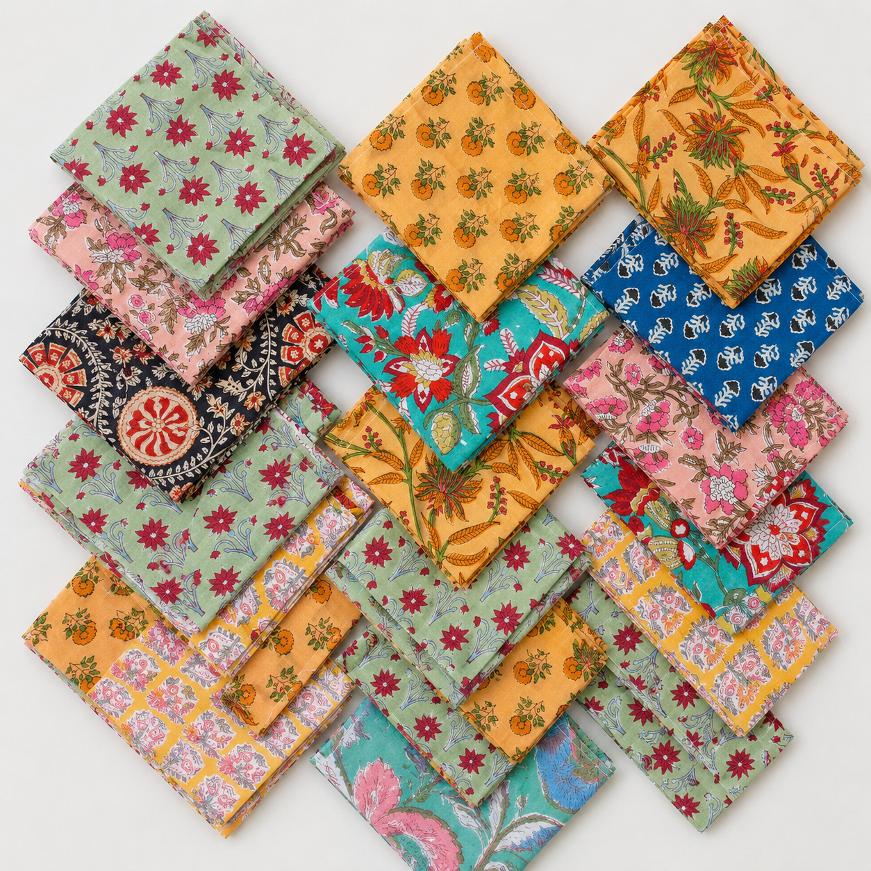 20 Pcs Cotton Napkins 16x16 Inches – Floral Block Print Cloth Dinner Napkins – Multicolor Assorted Table Napkin Set - Image 2