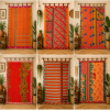 Orange Vintage Kantha Curtain – Handmade Cotton Patchwork Boho Indian Window Door Curtain – 1 Pc
