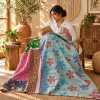 Vintage Light Blue Kantha Quilt – Handmade Floral Recycled Sari Cotton Bedspread Throw - Image 3