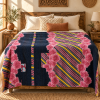 Vintage Navy Blue & Pink Kantha Quilt 60x90 Inches – Handmade Floral Cotton Bedspread Throw - Image 2