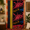 Black Vintage Kantha Curtain – Handmade Cotton Patchwork Boho Indian Window Door Curtain – 1 Pc - Image 5