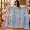 Powder Blue & Pink Vintage Kantha Quilt 60 x 90 Inches – Handmade Cotton Bedspread – One of a Kind - Image 3