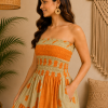 Orange & Cream Floral Maxi Dress – Strapless Smocked Tiered Boho Summer Dress - Image 5