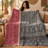 Charcoal Grey & Dusty Rose Vintage Kantha Quilt 60 x 90 Inches – Handmade Cotton Bedspread – One of a Kind - Image 3