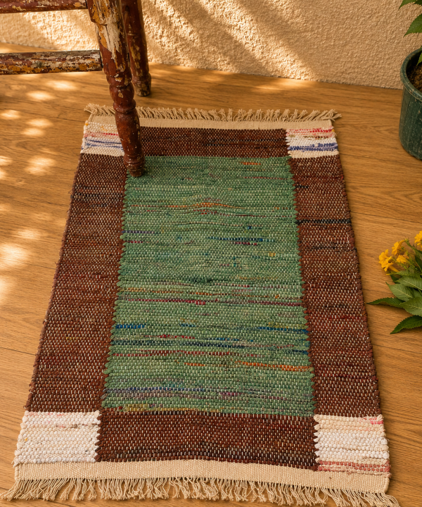Alternative view of Handmade Cotton Chindi Rag Rug – Assorted Boho Woven & Tufted Floor Mat – Multicolor Recycled Fabric Rug
