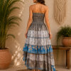 Grey Blue Patchwork Maxi Dress – Strapless Smocked Tiered High Low Boho Summer Dress - Image 2
