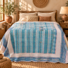 Vintage Blue Kantha Quilt 60x90 Inches – Hand Stitched Cotton Boho Bedspread & Sofa Throw - Image 2