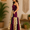 Pink Navy Blue & Cream Patchwork Maxi Dress – Strapless Smocked Tiered Boho Summer Dress - Image 3