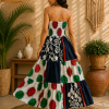 Black White Red & Green Patchwork Maxi Dress – Strapless Smocked Tiered Boho Summer Dress - Image 2