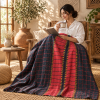 Vintage Handmade Kantha Quilt – Red & Navy Blue Recycled Sari Throw, Reversible Indian Boho Bedspread MN-VKQ-TW-1342 - Image 3