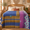 Vintage Handmade Kantha Quilt – Royal Blue & Purple Recycled Sari Throw | Reversible Indian Boho Bedspread - Image 2