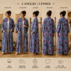 Lavender Blue Floral Bird Print Cotton Long Kimono Robe for Women – Boho Free Size Maxi Kimono with Pockets - Image 5