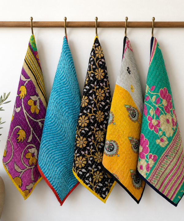 20 Pcs Vintage Kantha Cotton Napkins 16x16 Inches – Handmade Patchwork Cloth Dinner Napkins – Multicolor Assorted Set