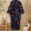 Black Floral Bird Print Cotton Long Kimono Robe for Women – Boho Maxi Kimono Jacket, Free Size Open Front Cover Up - Image 4