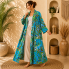 Turquoise Blue Floral Paisley Long Kimono Robe – Boho Printed Maxi Kimono Jacket for Women - Image 2