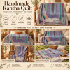 Vintage Kantha Quilt 60x90 Inches – Purple Teal Hand Stitched Cotton Patchwork Bedspread - Image 4