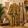 Mustard Yellow Floral Bird Print Cotton Long Kimono Robe for Women – Boho Maxi Kimono, Free Size with Pockets - Image 4