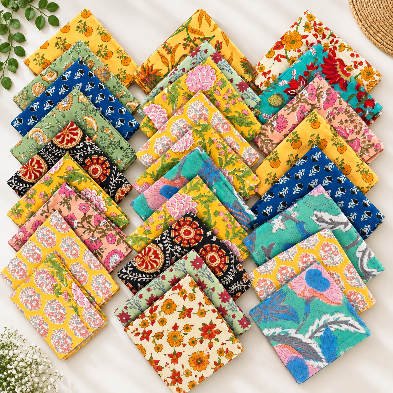 20 Pcs Cotton Napkins 16x16 Inches – Floral Block Print Cloth Dinner Napkins – Multicolor Assorted Table Napkin Set - Image 5