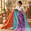 Vintage Handmade Kantha Quilt – Purple Turquoise Orange Recycled Sari Cotton Bedspread, Boho Indian Throw - Image 3