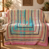 Vintage Turquoise Pink Kantha Quilt – Handmade Cotton Bedspread Throw 60 x 90 Inches
