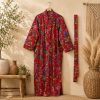 Red Floral Print Cotton Long Kimono Robe for Women – Boho Maxi Kimono Jacket, Free Size Open Front Cover Up - Image 4