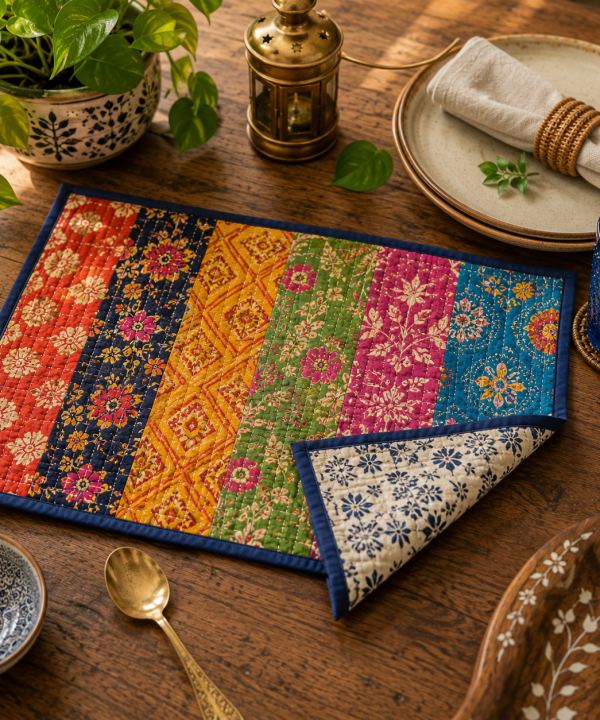 Kantha Embroidered Table Placemat - Set of 2 -Assorted