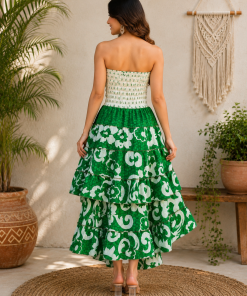 Alternative view of Green & White Floral Maxi Dress – Strapless Smocked Tiered Boho Summer Dress