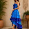Royal Blue & Purple Maxi Dress – Strapless Smocked Tiered High Low Boho Summer Dress - Image 3