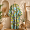 White Green Floral Paisley Long Kimono Robe – Boho Printed Maxi Kimono Jacket for Women - Image 5