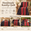 Vintage Handmade Kantha Quilt – Red & Navy Blue Recycled Sari Throw, Reversible Indian Boho Bedspread MN-VKQ-TW-1342 - Image 4