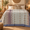 Magenta Pink & Sage Green Vintage Kantha Quilt 60 x 90 Inches – Handmade Floral Cotton Bedspread – One of a Kind - Image 2