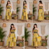 Yellow Black & Cream Patchwork Maxi Dress – Strapless Smocked Boho Printed Summer Dress - Image 7