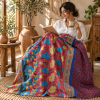 Vintage Handmade Kantha Quilt – Red Floral Recycled Sari Throw, Reversible Indian Bedspread & Boho Blanket - Image 4