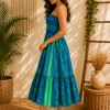 Royal Blue & Green Floral Maxi Dress – Strapless Smocked Boho Tiered Summer Dress - Image 3