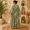 Light Green Floral Paisley Long Kimono Robe – Boho Printed Maxi Kimono Jacket for Women Colour - Image 2
