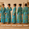 Turquoise Blue Paisley Print Cotton Long Kimono Robe for Women – Boho Maxi Kimono, Free Size Belted Robe with Pockets - Image 5