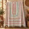 Ivory White Vintage Kantha Quilt 60 x 90 Inches – Red Green Hand Stitched Cotton Bedspread – One of a Kind - Image 5