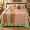 Vintage Kantha Quilt Peach Orange Green Cotton Throw – Handmade Indian Bedspread 60 x 90 Inches - Image 2