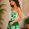 Green & White Floral Maxi Dress – Strapless Smocked Tiered Boho Summer Dress - Image 4