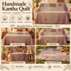 Vintage Dusty Pink & Beige Kantha Quilt 60x90 Inches – Handmade Striped Cotton Bedspread Throw - Image 4