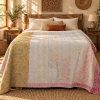 Vintage Ivory & Mustard Kantha Quilt 60x90 Inches – Hand Stitched Cotton Boho Throw - Image 2