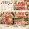 Vintage Pink & Yellow Floral Kantha Quilt – Hand Stitched Cotton Indian Throw 60 x 90 Inches - Image 4