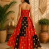 Red Black & Gold Maxi Dress – Strapless Smocked Tiered Boho Polka Dot Summer Dress - Image 2
