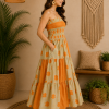 Orange & Cream Floral Maxi Dress – Strapless Smocked Tiered Boho Summer Dress - Image 4