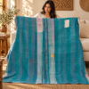 Vintage Teal Blue Kantha Quilt – Hand Stitched Cotton Bedspread Throw 60 x 90 Inches - Image 3