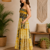 Yellow Black & Cream Patchwork Maxi Dress – Strapless Smocked Boho Printed Summer Dress - Image 4