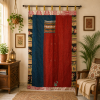 Red Vintage Kantha Curtain – Handmade Cotton Patchwork Boho Indian Window Door Curtain – 1 Pc - Image 5