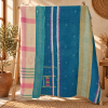 Vintage Teal Blue Kantha Quilt – Hand Stitched Cotton Boho Bedspread Throw 60 x 90 Inches - Image 5