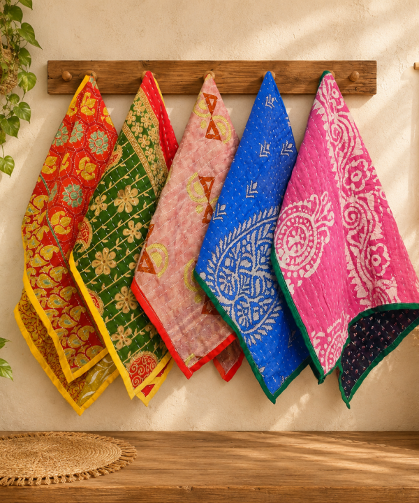 20 Pcs Vintage Kantha Cotton Napkins 16x16 Inches – Handmade Patchwork Cloth Dinner Napkins – Multicolor Assorted Set