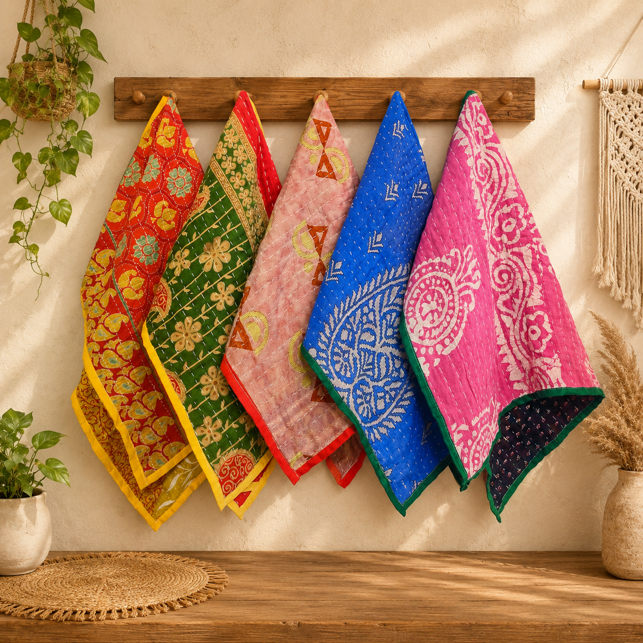 20 Pcs Vintage Kantha Cotton Napkins 16×16 Inches – Handmade Patchwork Cloth Dinner Napkins – Multicolor Assorted Set